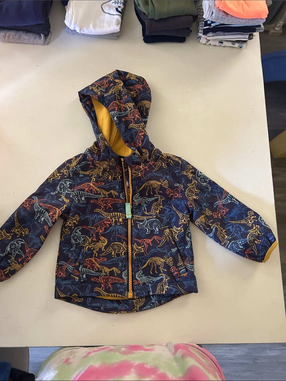 Cat & Jack Navy Dinosaur Raincoat with Yellow Lining